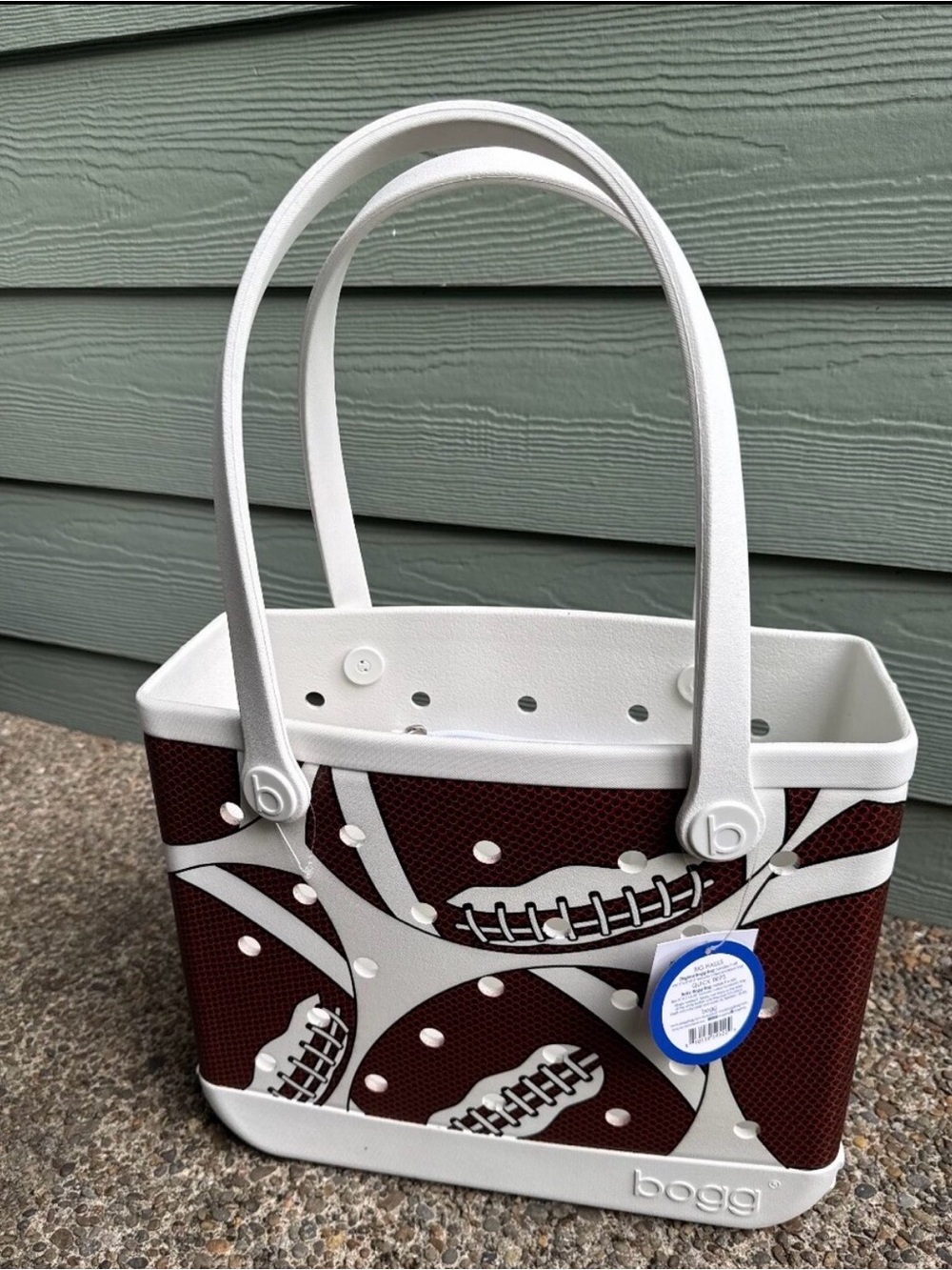 BOGG BAG White and Maroon Football Print Tote